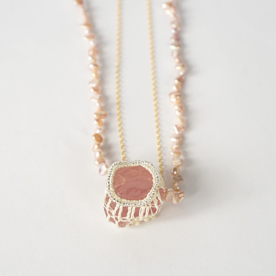 Rose Quartz with Beaded Chain Necklace