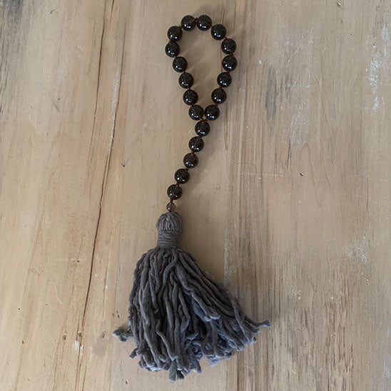 Smoky Quartz Beads with Cotton Tassel