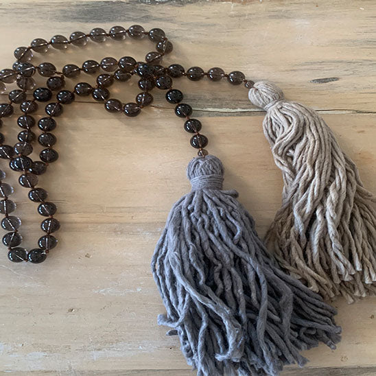 Smoky Quartz Beads with Cotton Tassel- Small